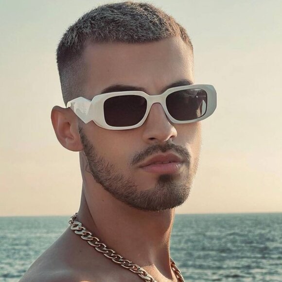 Prada Men Sunglasses Ivory White Dark Gray Rectangle PR17WS 1425S0 NEW - Picture 13 of 17